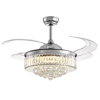 Presnell Dimmable Crystal Ceiling Fan with LED Lights and Remote Control