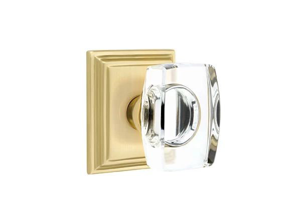 Ensemble de mortaise intérieure Emtek avec rosette Wilshire et poignée en verre Windsor (droite), Nickel satiné