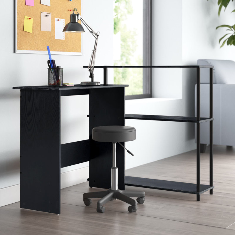 Levi Rectangular Desk with Side Shelf Attached, Black