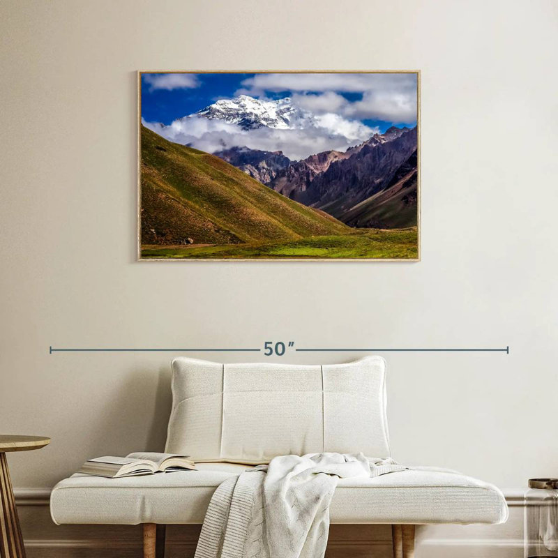 Aconcagua nuageux, Cadre flottant en bois naturel, 37 po x 25 po