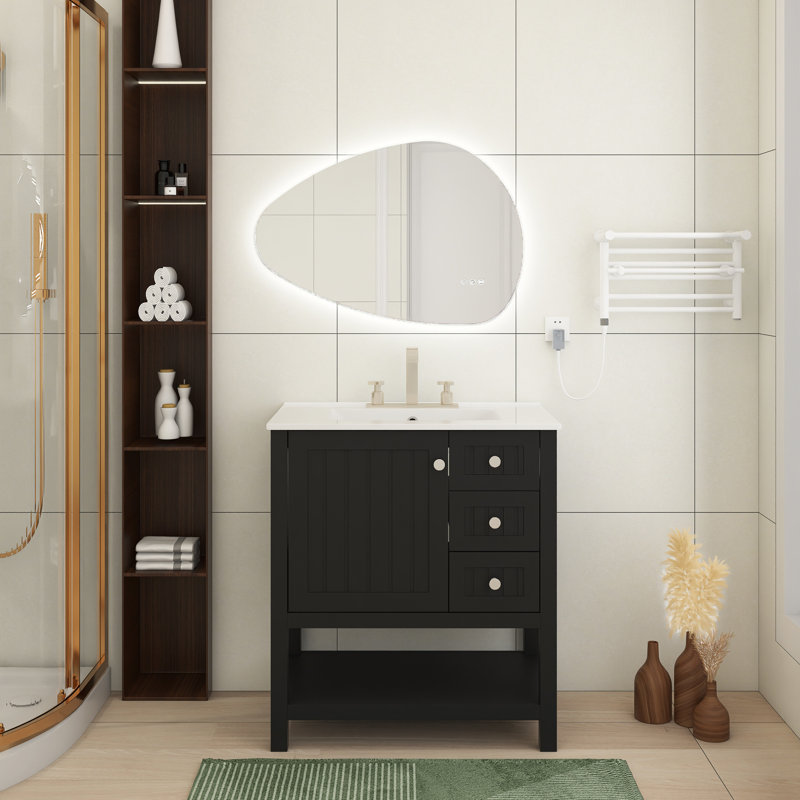 Meuble-lavabo de style transitionnel avec lavabo en céramique et porte à fermeture en douceur