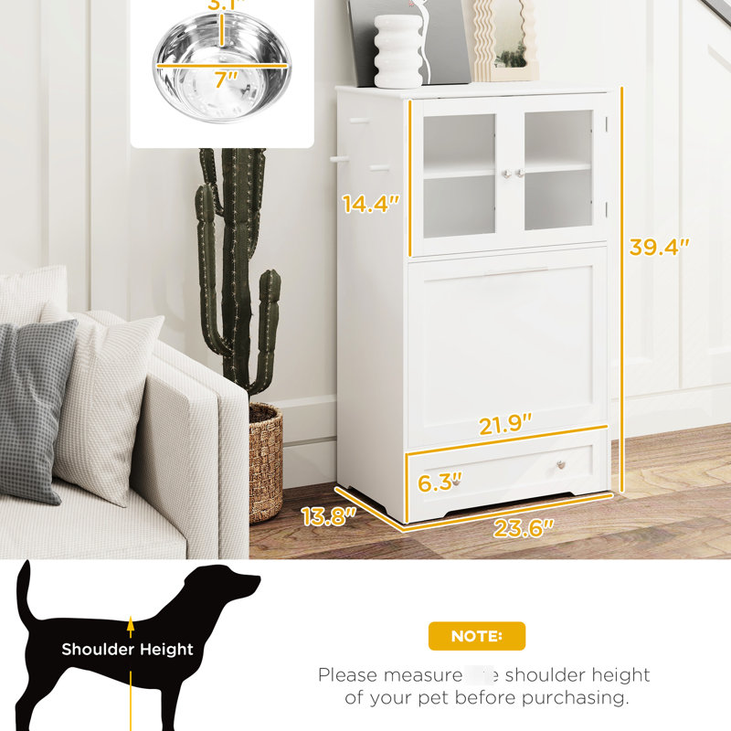 Armoire de rangement pour animal de compagnie blanc avec bols pour chien