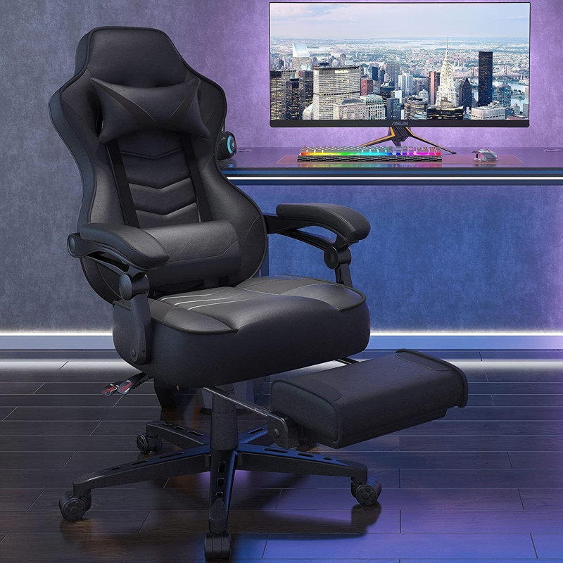 Adults Ergonomic Racing Style High Back Computer Chair with Footrest Headrest and Lumbar Support, Black