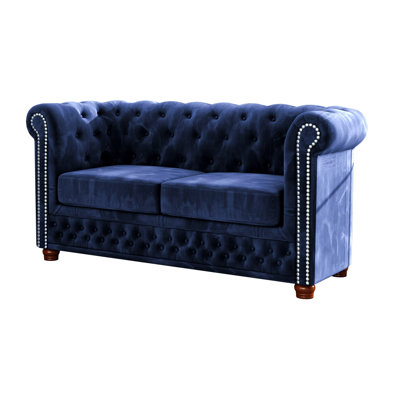 Chesterfield Anzla Sofa 2 Seater Made of Velvet Fabric with Solid Wood Legs