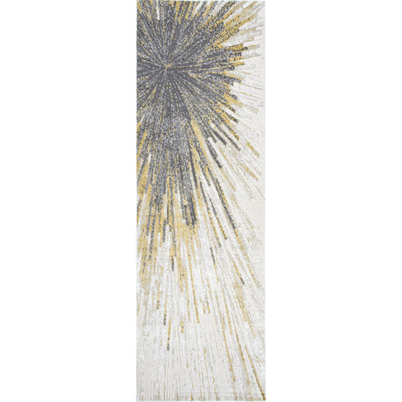 Nissen Abstract Power Loom Yellow/Gray Rug, Runner 2'8" x 8'