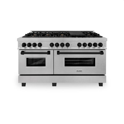 ZLINE Autograph Edition 60 po. 7,4 pieds cubes Cuisinière à deux brûleurs Legacy avec plaque de cuisson à gaz 9 brûleurs et 2 fours électriques à convection en acier inoxydable satiné