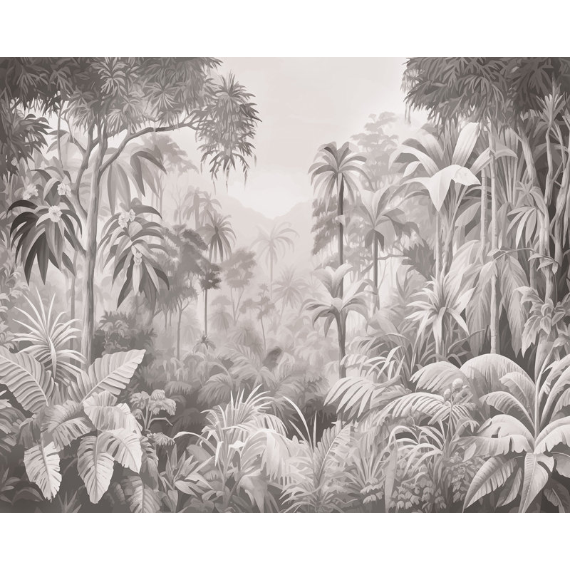 Jungle Trees Wall Mural, Gray