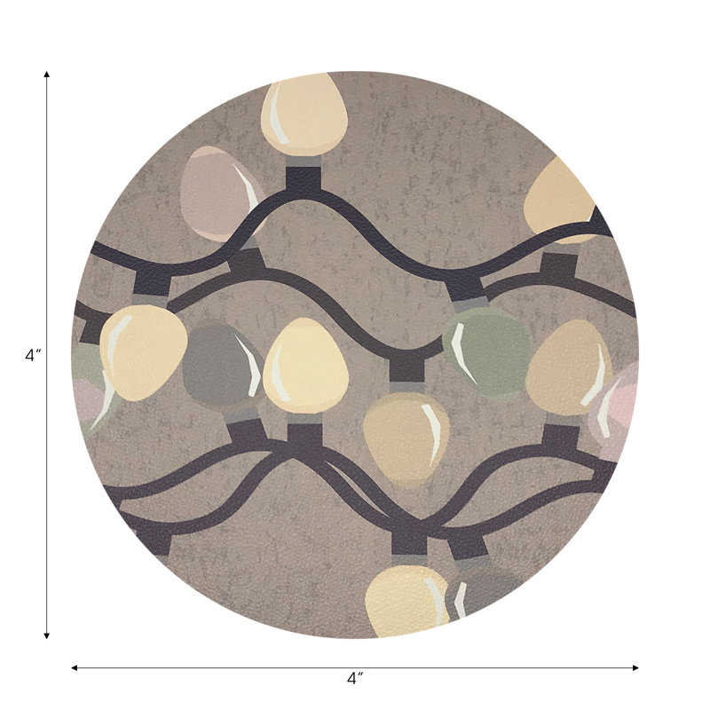Xmas Tangle Black Vegan Leather Round Coasters, Neutral