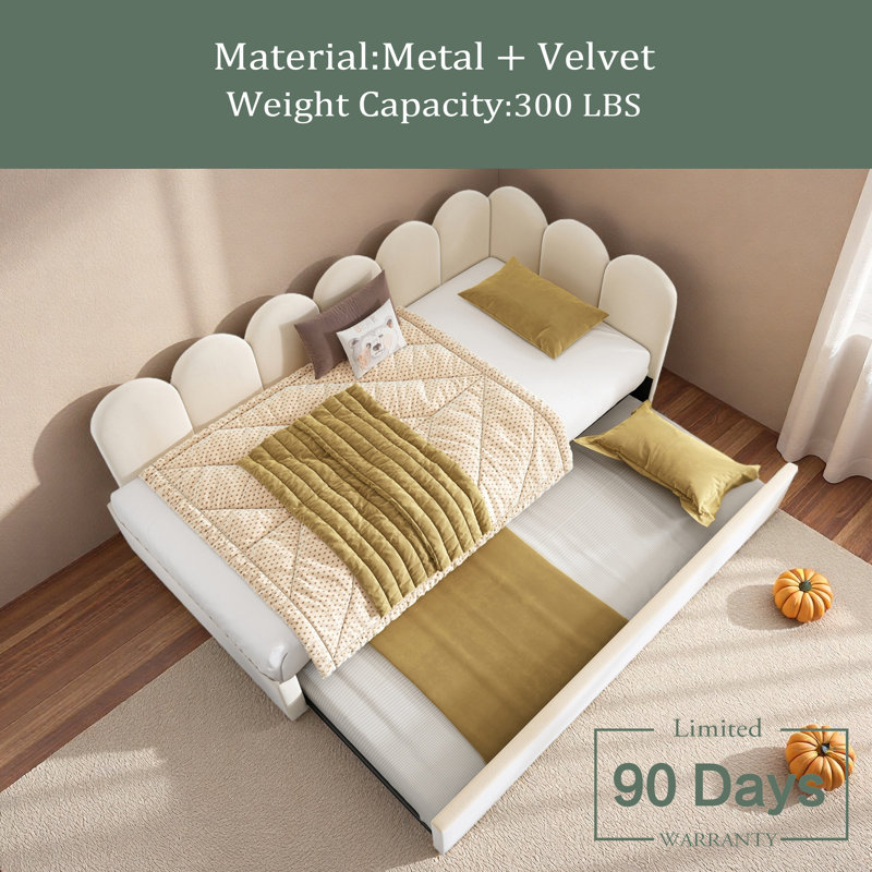 Upholstered Bed Daybed With Pull-Out Bed, Twin Size Single Sofa Bed,Guest Beds For Adults And Children, Bed With Metal Slatted Frame, Velvet