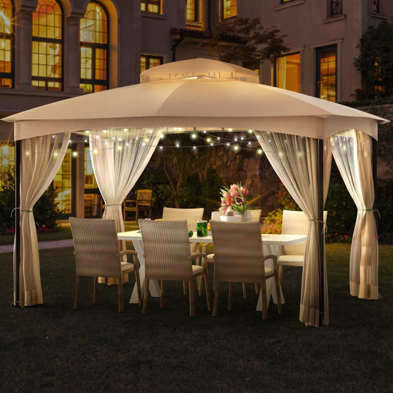 Dikasun l 12 pi. X 10 pi. D Pavillon de jardin en acier, Brun clair