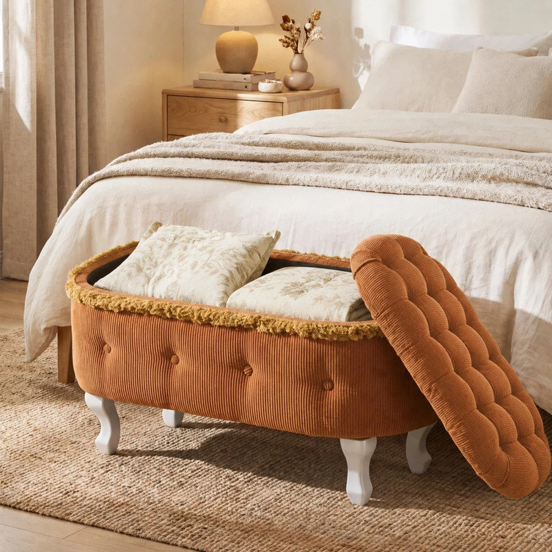 Repose-pieds avec rangement et frange, Orange