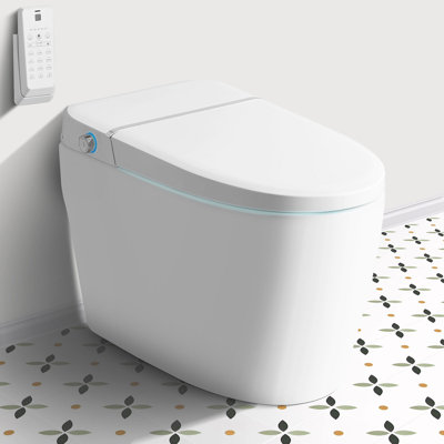 Toilette intelligente bidet avec siège chauffant, séchoir à air chaud, chasse d'eau automatique et capteur de pied, toilette allongée une pièce