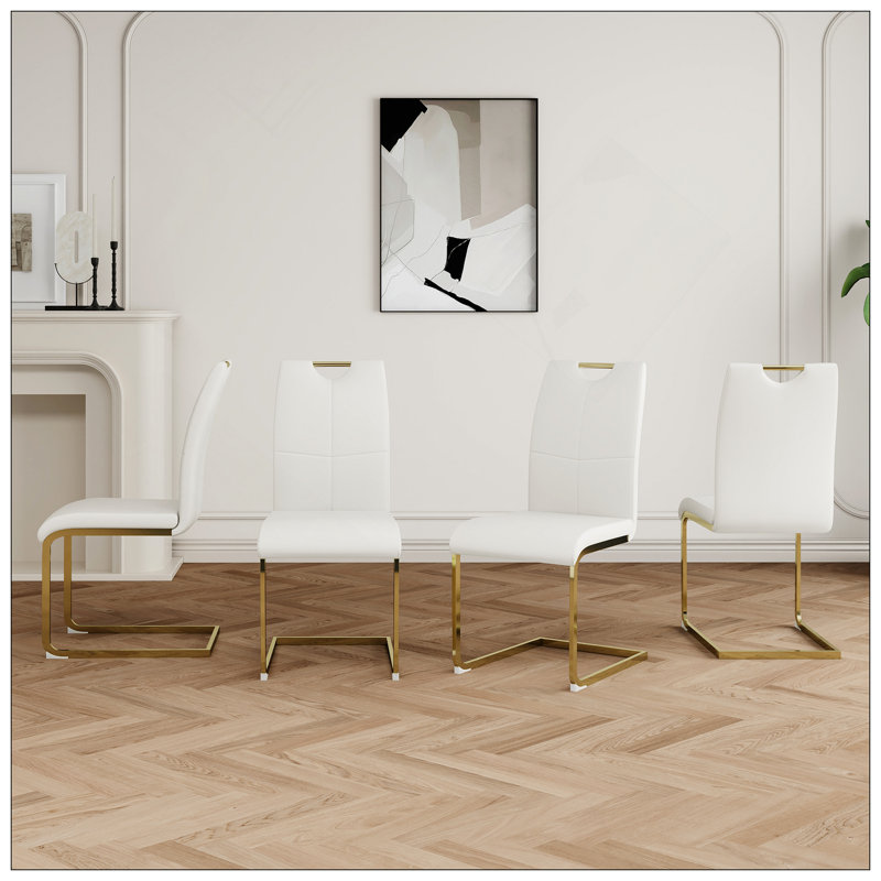 Chaise de salle à manger Ambernique, Blanc, Doré, 4