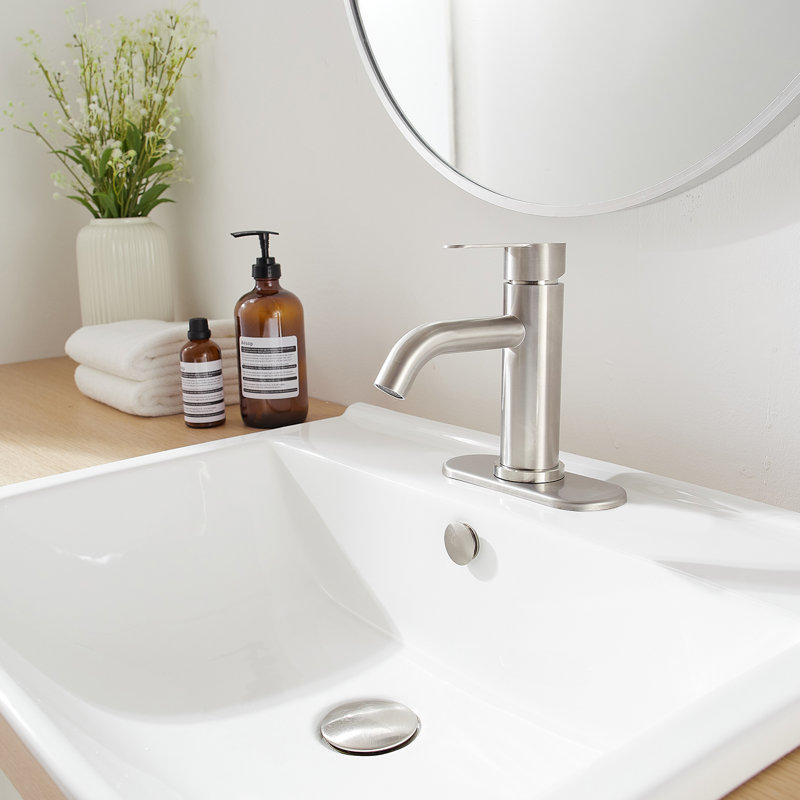 Single Hole Single-Handle Bathroom Faucet With Deck Plate, Brushed Nickel