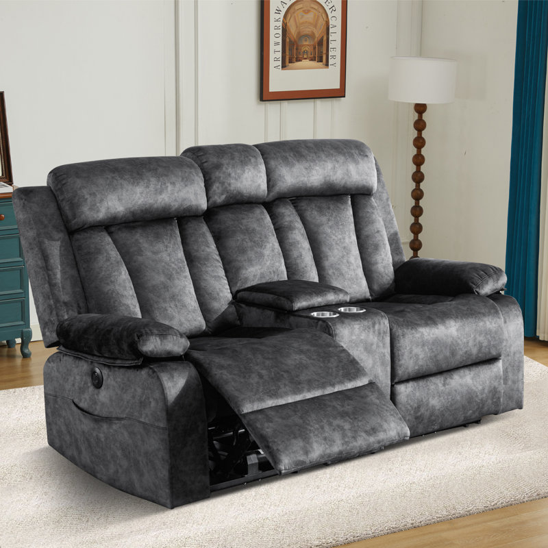 70.9'' Velvet Pillow Top Arm Reclining Loveseat, Gray Velvet