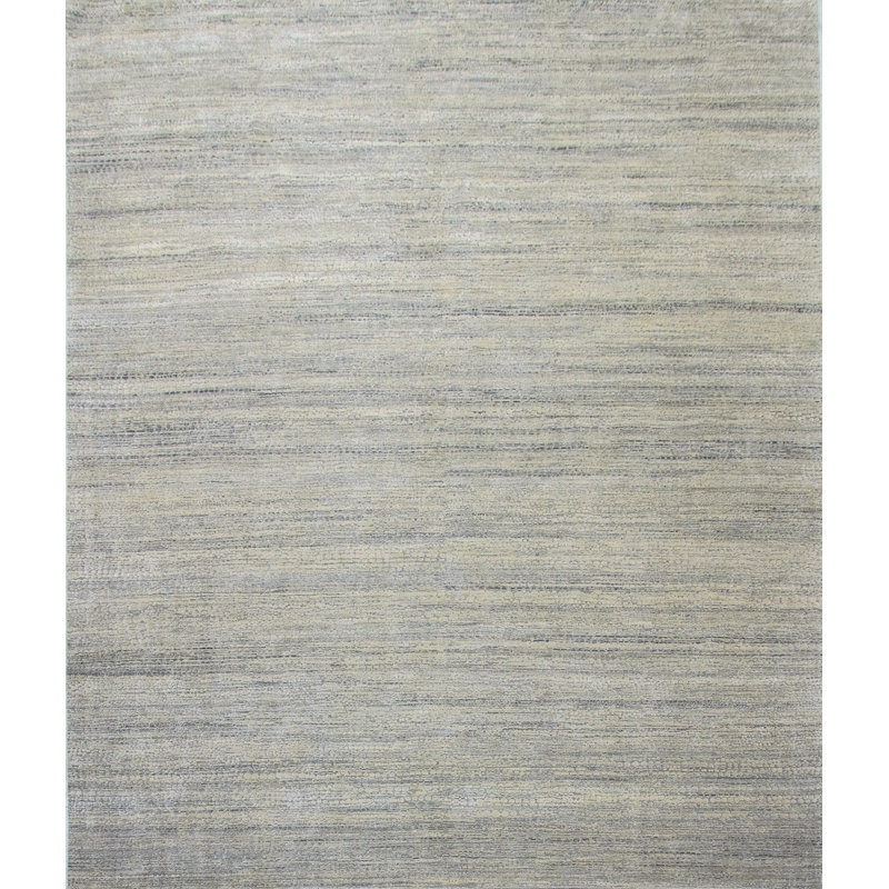 Grey Silver Textured Silk Wool Blend Rug, Rectangle 9' x 12'