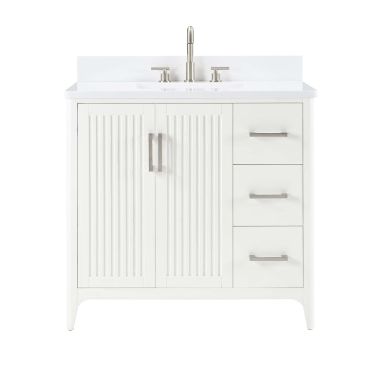 Meuble-lavabo de 36 po en bois massif pré-assemblé, Blanc