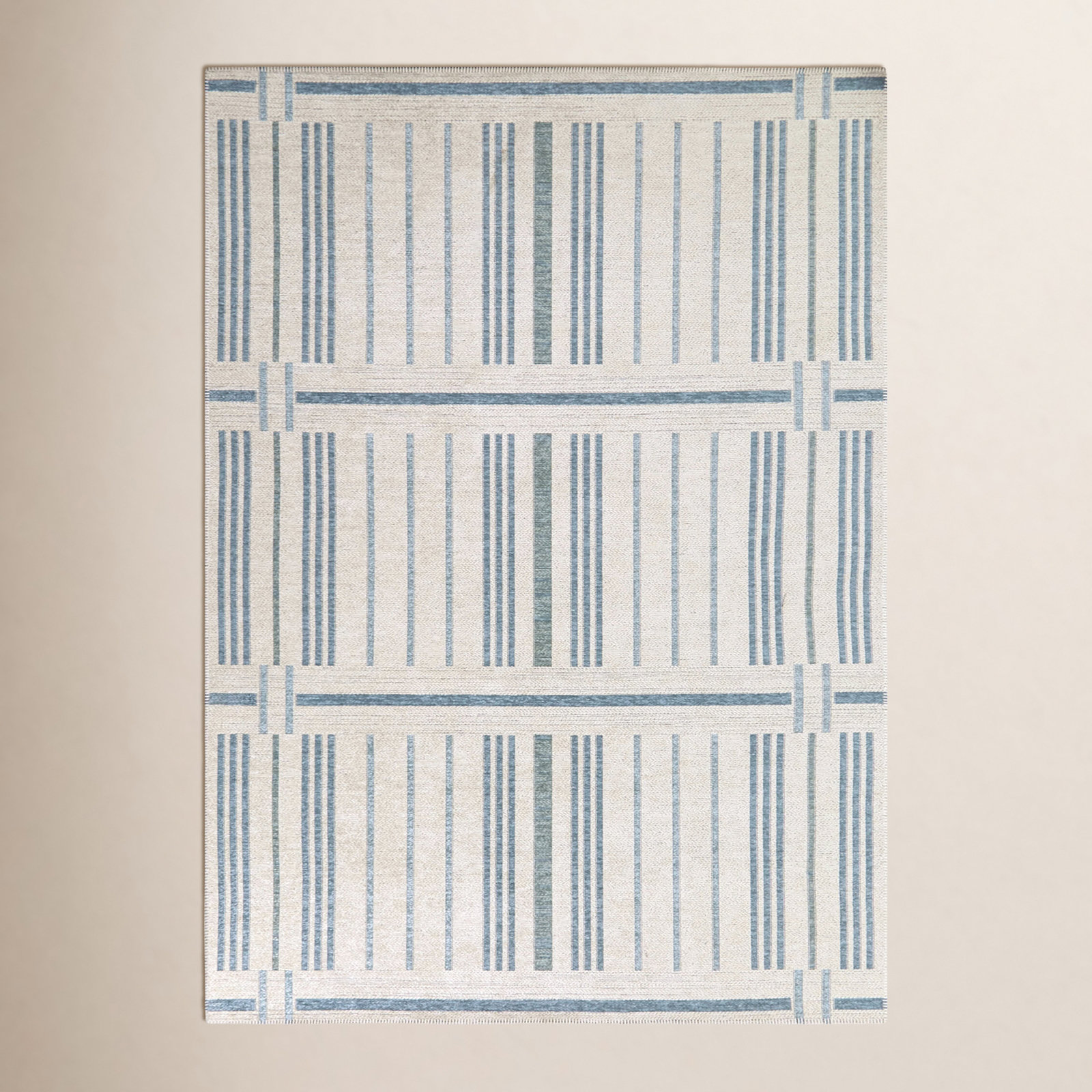 Claudina Blue Ivory Striped Rug, Rectangle 5'3" x 7'