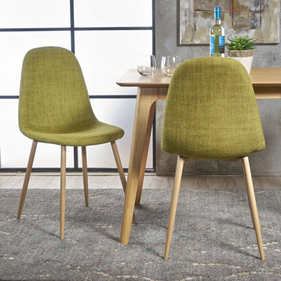 Ensemble de chaises de salle à manger rembourrées en tissu Mid-Century avec pieds en métal noyer clair, ensemble de 2