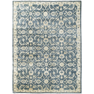 Hand Knotted Wool Area Rug in Blue/Light Blue