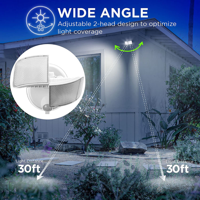 White Twin Head LED Motion Sensor Security Flood Lights, 2-Pack