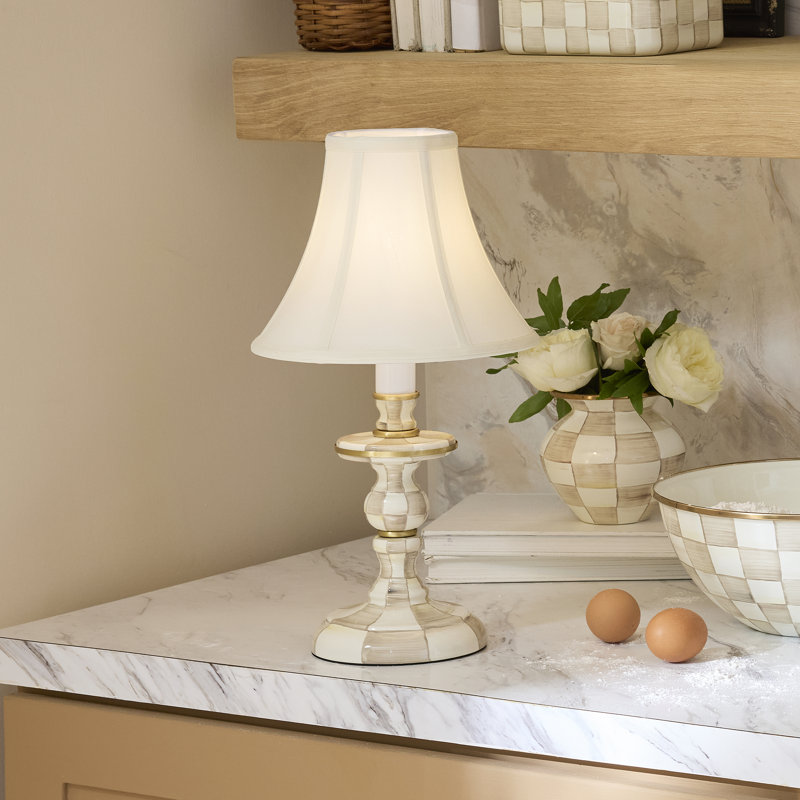 Mocha Check Candlestick Lamp, Beige/White, Beige