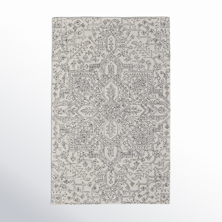 Rectangle Armando Oriental Handmade Tufted Wool/Cotton Area Rug in Charcoal Gray