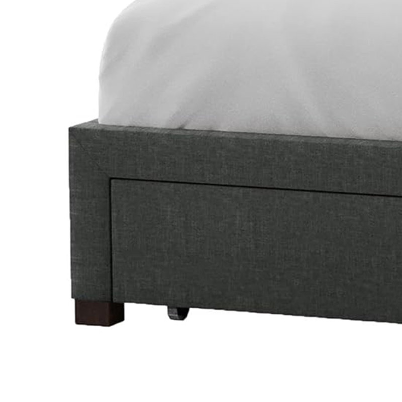 Lit Sya avec capitonnage à boutons et rangement sous le lit, Simple, Gris foncé
