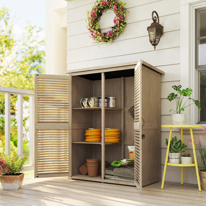 Remise de jardin en bois 50 po x 26 po x 66 po, remise à outils avec tablettes, naturel, Brun