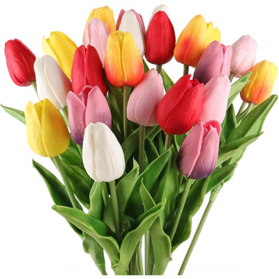 Tulips Artificial Flowers 18Pcs Faux Tulip Real Touch Fake Flowers Bouquets For Halloween Easter Gifts Home Party Wedding Table Decorations