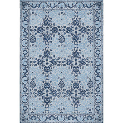 Tapis bleu / crème en laine touffeté à la main Orford