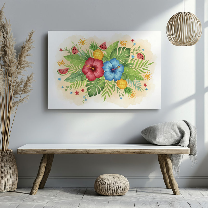Reproduction d'art sur toile, "Hibiscus" dans une teinte rouge et bleue, H 9 po x l 12 po