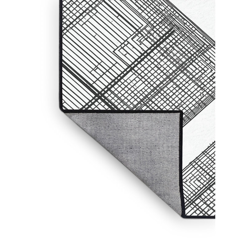 Machine Washable Patterns And Textures Sleek & Chic Modern Geometric Shapes Rug in Blue – Black Binding, 6' Square