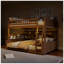 Lit double superposé au-dessus de grand lit double avec tablettes intégrées, lumières à changement de couleur et panneau perforé, brun-130092387