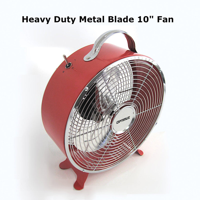 Red Retro Drum Fan with Two Speed Settings, 10 Inch