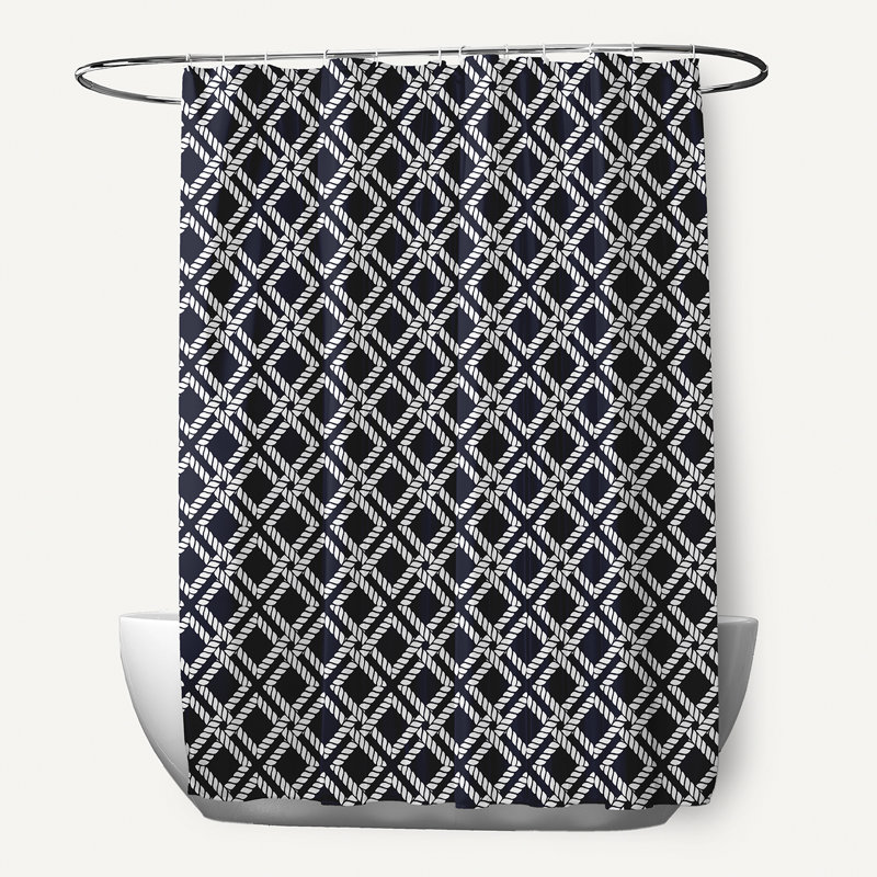 Rideau de douche simple à motif géométrique, Bleu marine