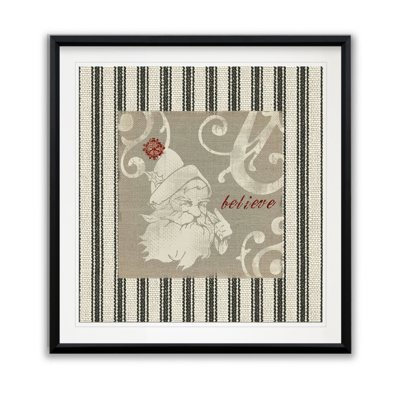 «Burlap Santa», impression, H 30,5 po x l 30,5 po x P 1,5 po, Blanc / aubergine / banane / brun clair / rouge br