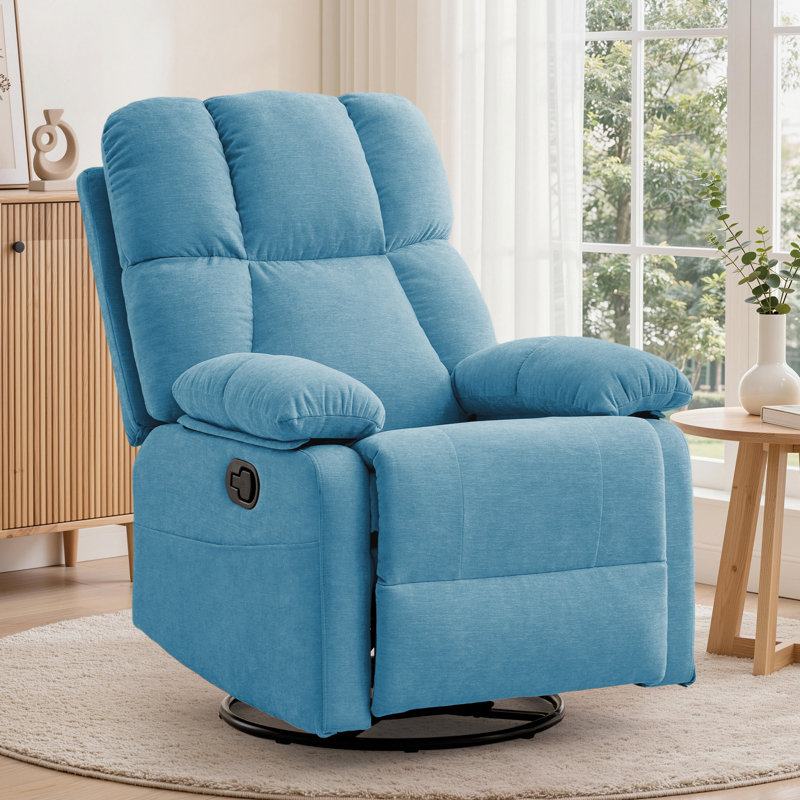 Recliner Chair， 360° Swivel Reclining Chair For Living Room, Small Manual Recliner For Small Space, Blue