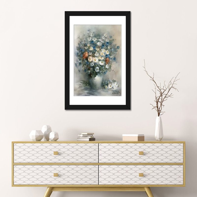 «Flower Bouquet», reproduction sur toile, Papier beaux-arts encadré noir, Blanc, H 32 po x l 24 po x P 1 po