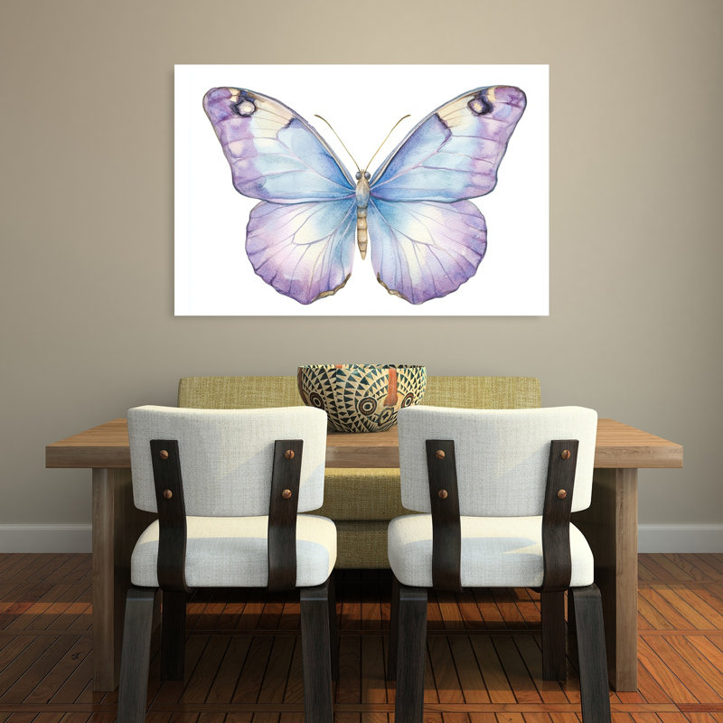 Ethereal Blue Butterfly Colorful Delicate Elegant Butterfly Nature Summer Wall Art Print by Mathieu - Wrapped Canvas Print