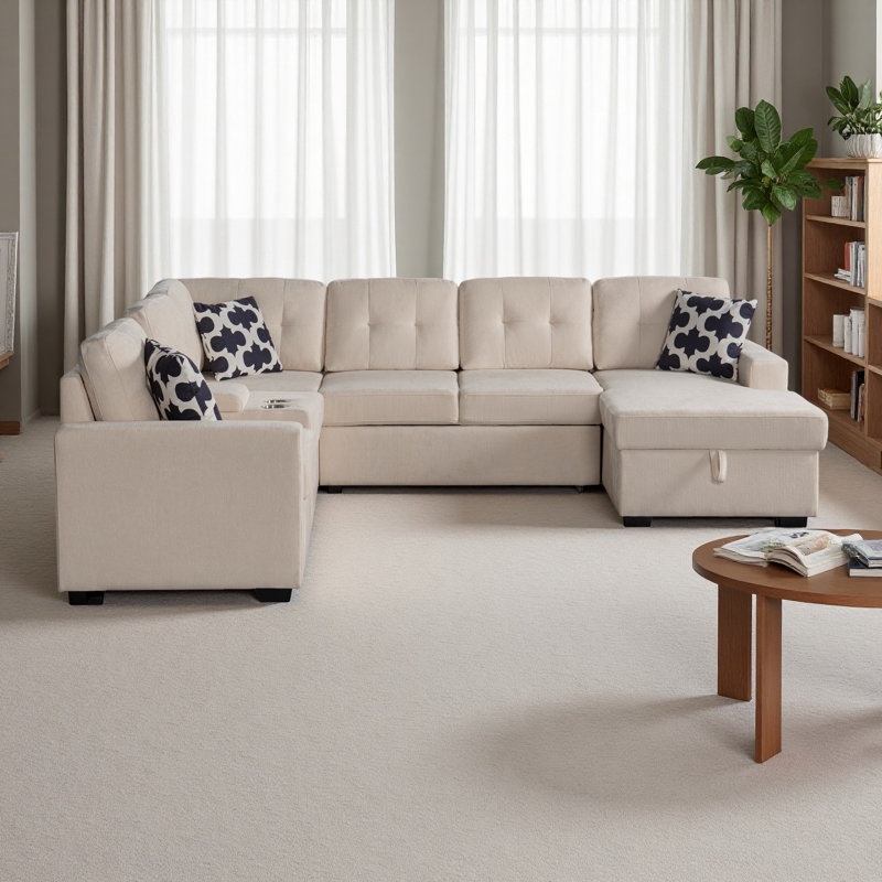 Multifunctional Modular L - Shaped Sectional Sofa With Built - In Cup Holders, Hidden Storage Compartments And Convertible Seating Design