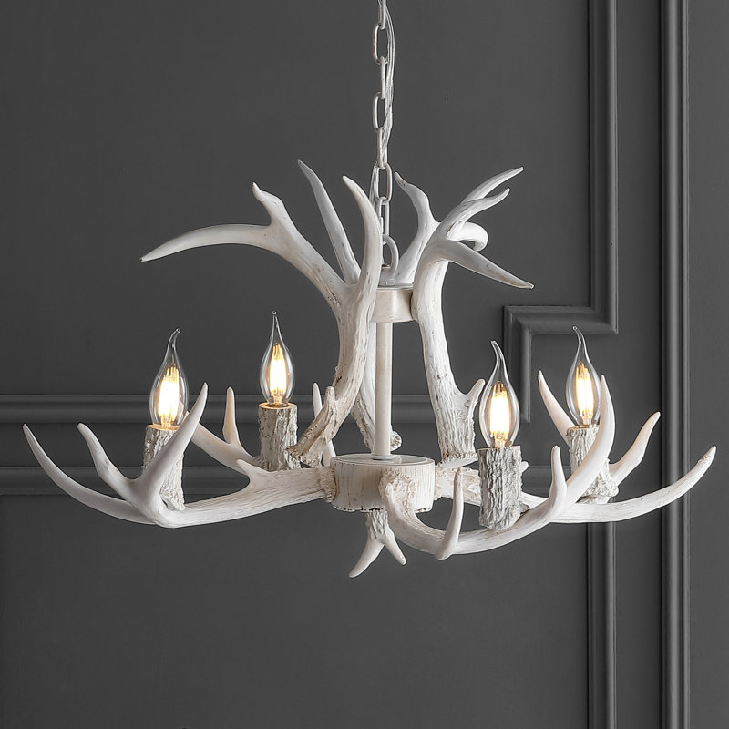 Rohrbach Candle Style Wagon Wheel Chandelier, White, 14.5" H x 26" W x 26" D