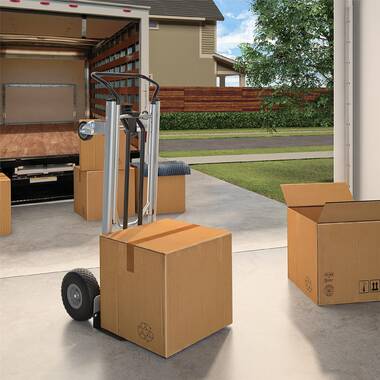 Fast delivery, goods delivery, hand truck, moving box, package