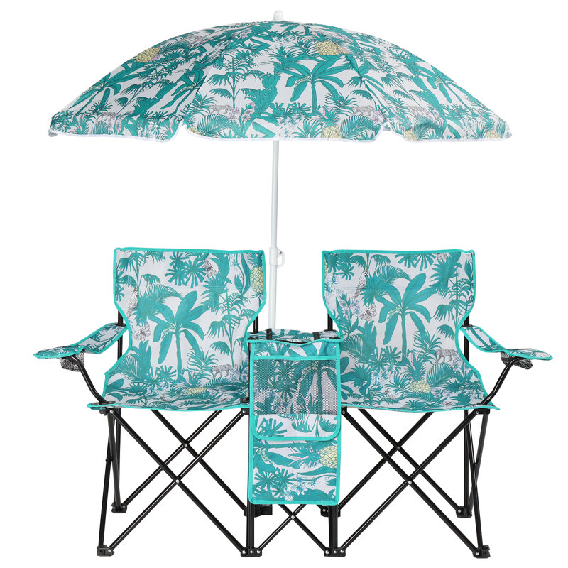 Portable Two Person Fishing Chair With Removable Umbrella, Gray