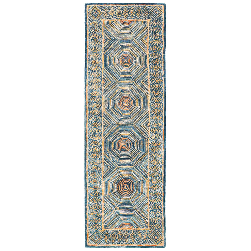 Tapis géométrique en laine et en coton touffeté à la main Emmamarie, Tapis de couloir 2 pi 3 po x 7 pi
