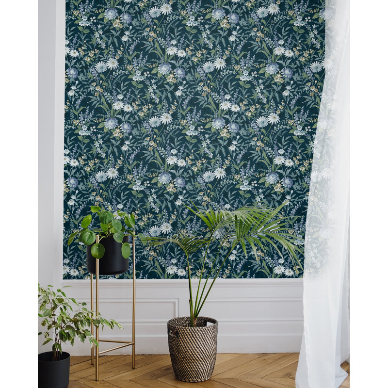 Rouleau de papier peint 18 pi x 18 po Yanci, Bleu sarcelle