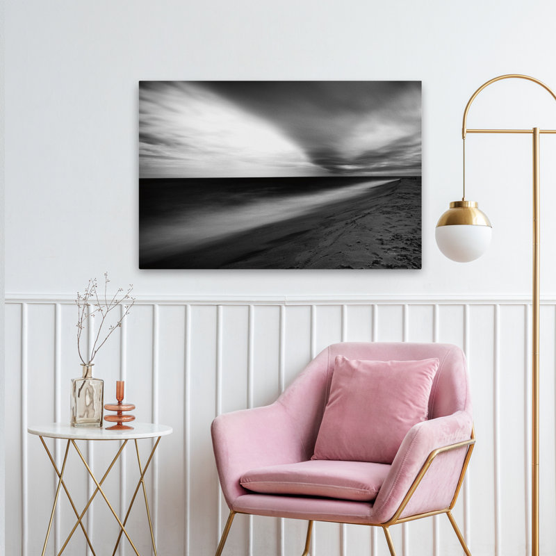 Bord de la terre côtière noir noir et blanc plage blanche nuage, H 36 po x l 24 po
