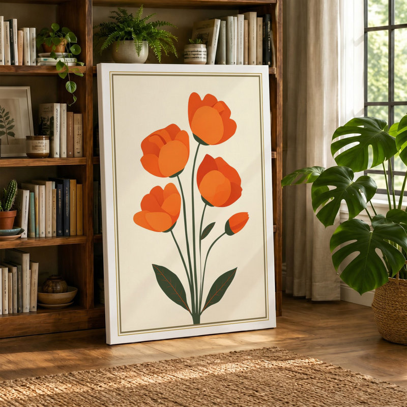 Orange Study Botanical 1 Piece Wrapped Canvas Wall Art, 24x16 - 61.0 x 40.6 cm, White Border