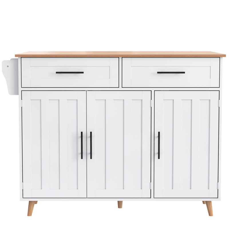 120 cm W Kitchen Island with Wheels, White