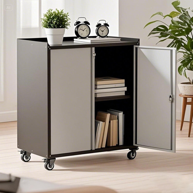 Armoire verrouillable en métal 35 po, avec tablettes et roulettes réglables